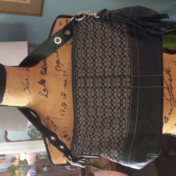 Coach Black & Gray Signature Canvas & Leather Monogram Satchel Shoulder Bag - Picture 1 of 14